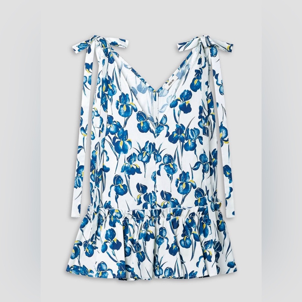 JASON WU Iris Floral-Print Cotton-Poplin Peplum Top